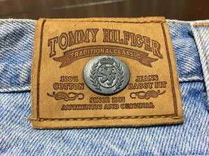 美品 90s USA製 トミーヒルフィガー TOMMY HILFIGER ジーンズ W33 ウォッシュ加工 デニム バギー