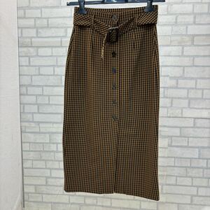 未使用 保管品 ZARA trf チェック柄 ロング丈 スカート 茶 ブラウン レディース サイズ26 S