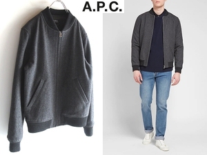 美品 定価63800円 A.P.C. アーペーセー 2019AW BLOUSON IOTA MIXウールツイード ririジップ ブルゾン エコダウンジャケット スタジャン S