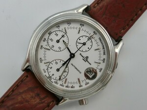 T【1b-39】【60サイズ】▲baume&mercier ボーム＆メルシエ 6103 クロノグラフ 自動巻き腕時計/動作不良ジャンク品/※商品説明必読