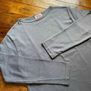 90s オーストラリア製 Silver Fleece 長袖Tシャツ ロンT カットソー バスクシャツ 長袖 無地 ウェッソン ブルーグレー ビンテージ 古着