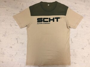 ユニクロ UNIQLO 半袖Tシャツ メンズ 切替 フットボール 企業 コラボ ACTION COMPANY SCHT M ベージュ