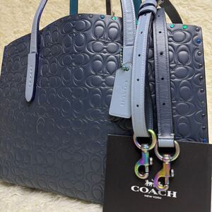 1円【入手困難】COACHコーチトートバッグ ビジネスバッグ ブリーフケース A4 2way レザー マッドネイビー　マジョーラ　メンズ レディース 