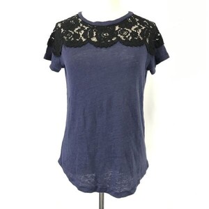 ZARA/ザラ★半袖Tシャツ/カットソー【レディースS/navy/ネイビー】レース/Tops/Shirts◆BH773