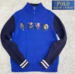 【ポロベア★】Lサイズ程度 POLO RALPH LAUREN モックネックハーフジップニットセーター/青◆ポロラルフローレン (11)