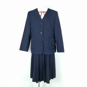 1円 イートン ジャンパースカート 紐タイ 上下4点セット 165A トンボ 冬物 女子 学生服 中学 高校 紺 制服 中古 ランクC NA6634