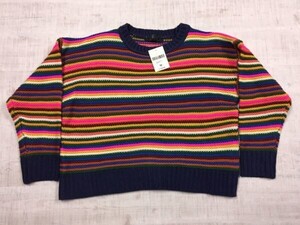 新品タグ付き FOREVER21 contemporary フォーエバー21 クロップド ショート丈 マルチボーダー ニットセーター レディース アクリル100% M