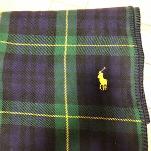 ラルフローレン RALPH LAUREN ブランケット　新品　100×140 緑×紺×黄色　チェック　ロゴマーク入り