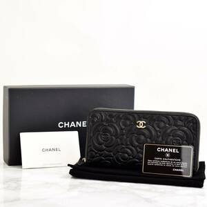 ★1円〜 CHANEL シャネル カメリア 長財布 ラウンドジップ ブラック ゴールド金具