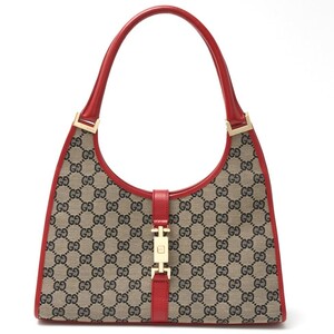 GUCCI グッチ ジャッキー ショルダーバッグ 002.1067 2WAY ハンドBAG GGキャンバス×レザー ベージュ×レッド×ゴールド レディース