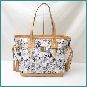 ★Dooney & Bourke/ドゥーニー＆バーク ディズニーストア限定 ミッキーマウスイラスト柄 トートバッグ/モノクロPVC×ヌメ革&1029005037