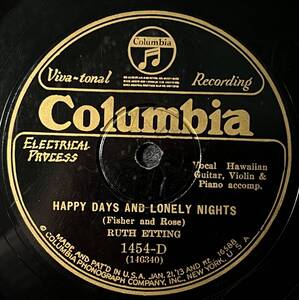 RUTH ETTING acc. ANDY SANNELLA on guitar COLUMBIA Happy Days and Lonely Nights/ Lonely Little Bluebird