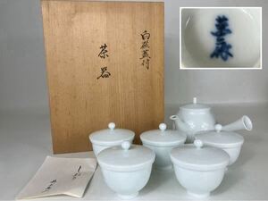 人間国宝　井上萬二造　白磁蓋付　茶器　五客 茶器揃　 茶道具　急須 共箱　共栞　極美品