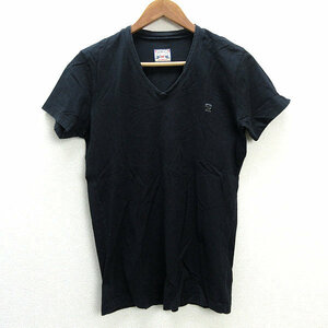 s■ディーゼル/DIESEL-CO.WORK WEAR SINCE 1978 Vネック 半袖カットソー【S】黒/MENS/149【中古】