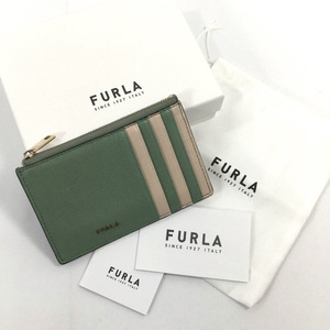 フルラ バビロン カードケース M サフィアーノレザー オリーブグリーン×ライトベージュ コインケース 箱付 FURLA