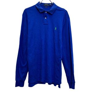 Polo Ralph Lauren 長袖 ポロシャツ ブルー ポロラルフローレン ボタン ロゴ 古着卸 アメリカ仕入 a610-8089