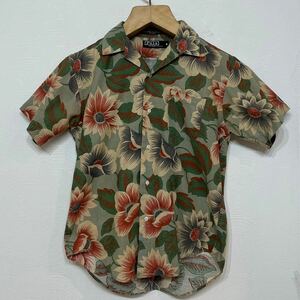 【61】 美品 80 年代 ポロ ラルフローレン 花 柄 オープンカラー アロハ シャツ リネン polo ralph lauren フラワー M vintage ビンテージ