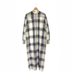 オーラリー SUPER LIGHT WOOL CHECK MAX ONE PIECE ワンピース シャツワンピ 長袖 マキシ丈 ロング バンドカラー 前開き 0 XS グレージュ