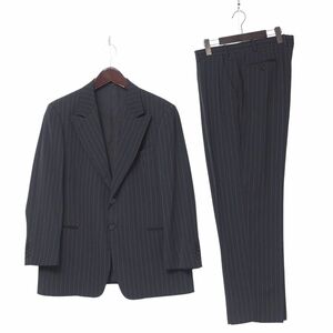 GQ7796◎イタリア製 ARMANI アルマーニ ストライプスーツ セットアップ ジャケット ノータック スラックス ブラック×グレー系 サイズ54