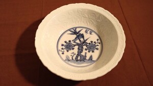 古九谷　九谷焼　陽刻　菓子鉢　色絵　華の図　柿右衛門　大鉢　蔵出し　１客