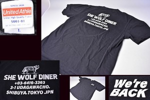 SHE WOLF DINER ★ シーウルフダイナー ★ Tシャツ ★ Lサイズ ★ 黒 ★ ダイニングバー ハンバーガー カフェ ★ 半袖TEE ★ レストラン ★