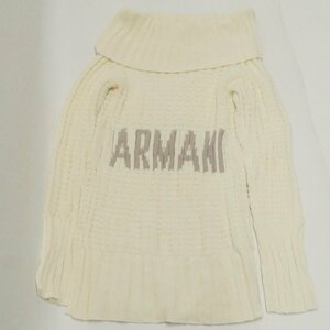 中古 アルマーニ エクスチェンジ A/X ARMANI EXCHANGE ワイドハイネック ロゴ入り 綿ニットセーター Lサイズ アイボリー系 少し汚れあり