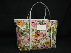 1円■美品■ DOLCE＆GABBANA ドルチェ&ガッバーナ キャンバス×レザー フラワー 花柄 トートバッグ ショルダー 肩掛け ベージュ系 AZ6952