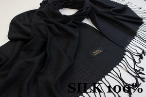 新品 アウトレット【SILK シルク100%】無地 Plain 大判 ストール BLACK 黒 ブラック