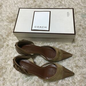 美品 イタリア製 COACH コーチ ヒール スエード レザー 71/2B 約24.5cm スエード レザー ブラウン 元箱付き