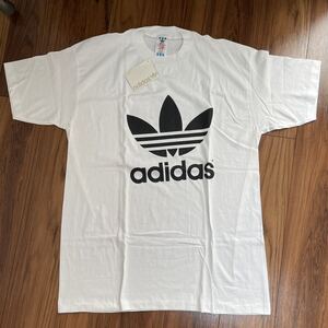 【 デッドストック 】 90s adidas トレフォイル Tシャツ L 白 タグ付 madeinusa アメリカ製 両面 アディダス 古着 オーバーサイズ