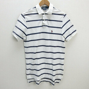 s■ラルフローレン/Ralph Lauren ボーダー柄 鹿の子地ポロシャツ【L】白 紺/MENS/5【中古】