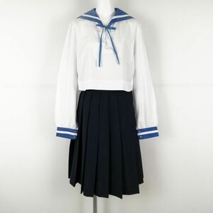 1円 セーラー服 スカート 紐タイ 上下3点セット 中間服 白1本線 女子 学生服 中学 高校 白 制服 中古 ランクC NA9003