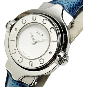 ☆☆ GUCCI グッチ バングルウォッチ GQ6600 シルバー系 クォーツ レザー ターンフェイス レディース 腕時計 やや傷や汚れあり