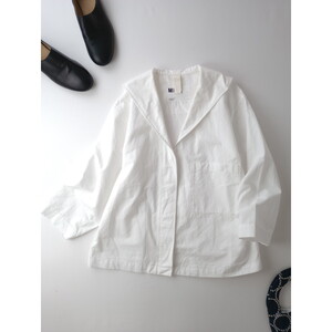 23SS MHL エムエイチエル マーガレットハウエル CRISP COTTON LINEN セーラーカラーシャツ ブラウス 長袖 コットン リネン 白 1