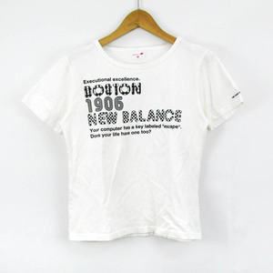 ニューバランス 半袖Tシャツ グラフィックT スポーツウエア コットン レディース Mサイズ ホワイト×ブラック NEW BALANCE