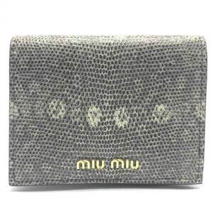 ミュウミュウ 二つ折り財布 MIU MIU 「リアルリザードレザー」 ミニ財布 5MV204 251 F0287 AMBRA アウトレット レディース 