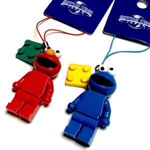 セサミストリート USJ限定 ストラップ エルモ クッキーモンスター レゴ風 ブロック LEGO キーホルダー【SESAME STREET/UNIVERSAL STUDIOS】