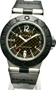 1円〜 Y BVLGARI ブルガリ アルミニウム AL32TA ブラウンカーボンダイヤル メンズ クォーツ デイト アンティーク 時計 22525958