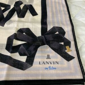 新品☆ランバン LANVIN 大判ハンカチーフ 綿100% ミニスカーフ バッグチャームにも　約50cm 大きなロゴ