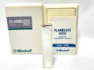 (46) Windmill ウインドミル FLAMELESS 800 ガス ライター CATALYSIS WINDPROOF LIGHTER ケース 説明書付き シルバー系 日本製 喫煙具