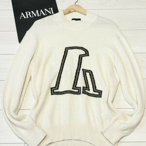 極美品/Lサイズ●エンポリオアルマーニ【ふわふわトロトロ】EMPORIO ARMANI ハイネック デカロゴ ウール アルパカ ニット メンズ