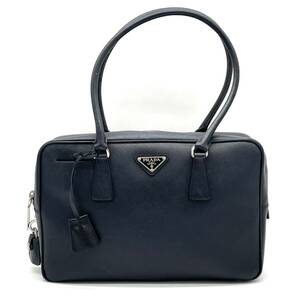 1円 良品 PRADA プラダ サフィアーノレザー ハンドバッグ トートバッグ ロゴプレート BL0095