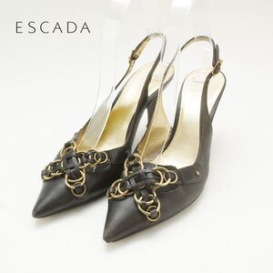 ESCADA エスカーダ 38 24.0 パンプス ヒール ポインテッドトゥ ゴールド金具 バックストラップ レザー 黒 ブラック/SC101