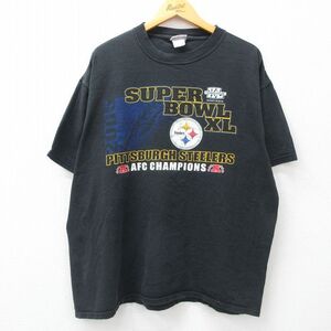 XL/古着 半袖 ビンテージ Tシャツ メンズ 00s NFL ピッツバーグスティーラーズ 大きいサイズ クルーネック 黒 ブラック アメ