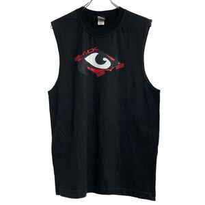 BLACK EYE ノースリーブ プリントTシャツ M ブラック バックプリント ビッグロゴ 古着卸 アメリカ仕入 a608-5526