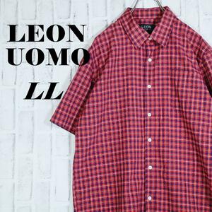 【美品◎送料無料】LEON UOMO サッカー素材 半袖シャツ チェック柄 LL