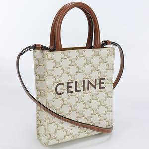 中古良品セリーヌCELINE トリオンフキャンバス ミニ バーティカル カバ PVC 19437 2BZK 01BC ホワイト系　ランク：A us-2