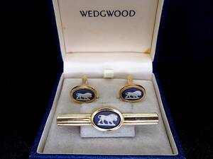 ■新品N■№0281 ウェッジウッド「ライオン」【Wedgwood】「レア色 ブラック」【ゴールド】■カフス＆ネクタイピン タイピン セット