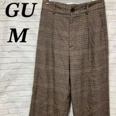 【美品】GU ワイドパンツ　タック　チェック　ハイウエスト　ストレート