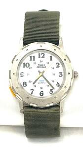 【B】【11687】☆★TIMEX　タイメックス　INDIGLO　インディグロ　376　MA CELL　3針　ナイロンベルト　カーキ　不動　腕時計　現状品★☆